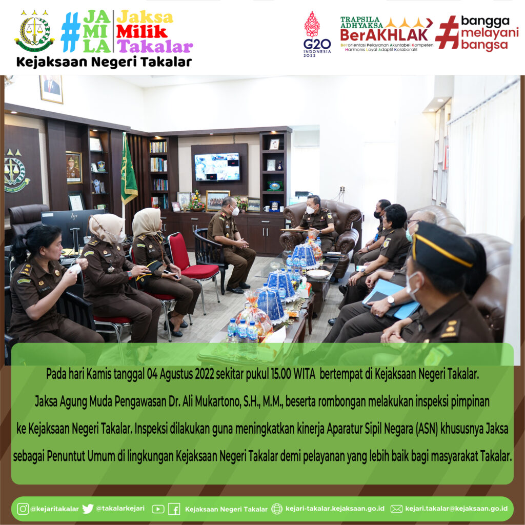 Jaksa Agung Muda Pengawasan tiba dan langsung disambut oleh Kepala Kejaksaan Negeri Takalar beserta Kasubagbin dan jajaran Kasi.