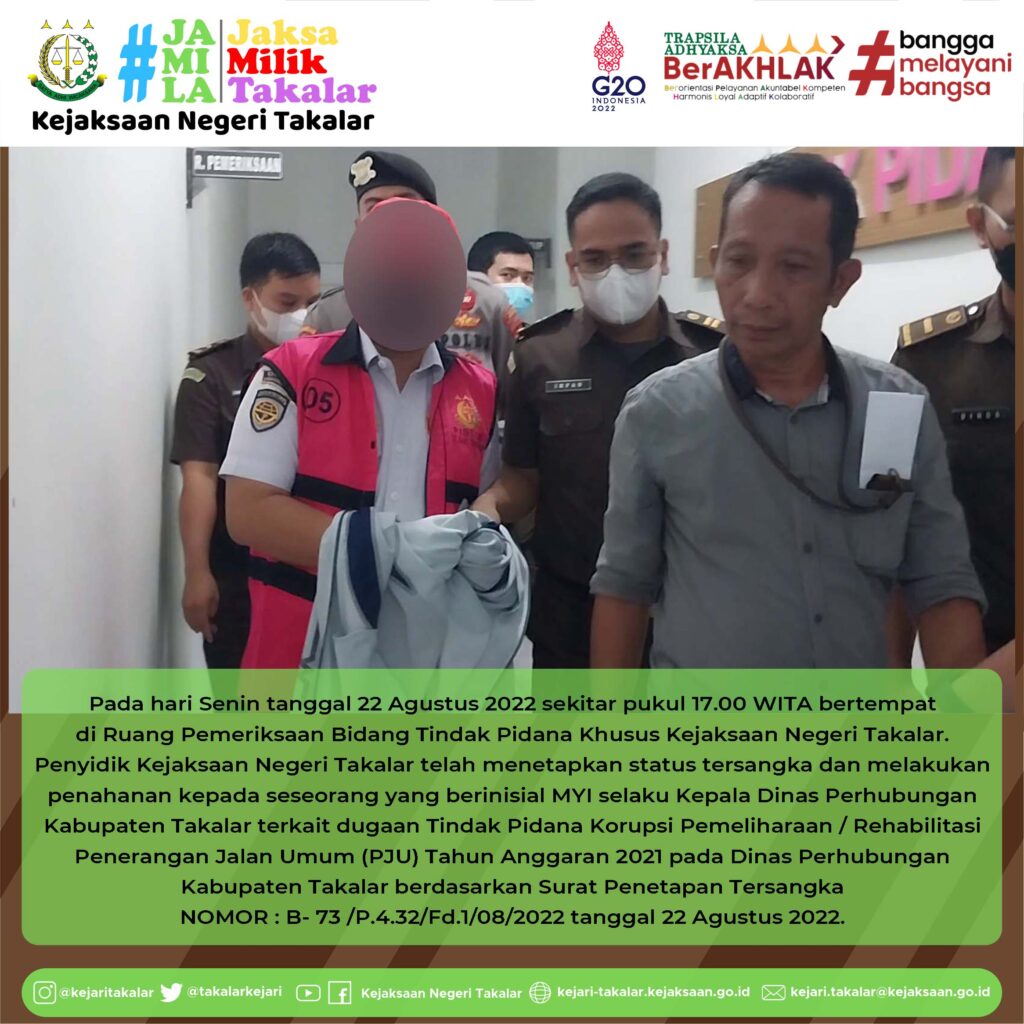 MYI selaku Kepala Dinas Perhubungan ditetapkan tersangka oleh Tim Penyidik dari Bidang Tindak Pidana Korupsi Kejaksaan Negeri Takalar.