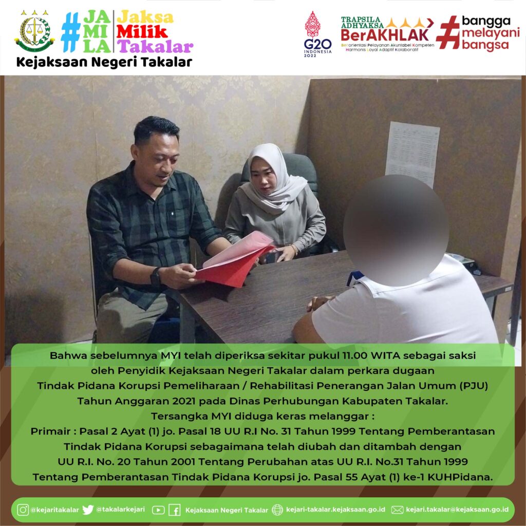 Penetapan Tersangka an. MYI selaku Kepala Dinas Perhubungan dibacakan oleh Tim Penyidik dari Bidang Tindak Pidana Korupsi Kejaksaan Negeri Takalar.