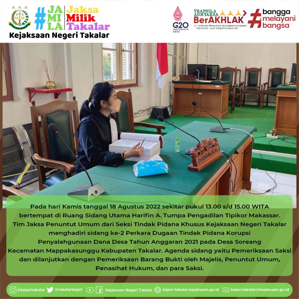 Nurfatimah Ahmad, S.H., M.H. menghadiri Sidang Ke-2 Dugaan Tipikor Penyalahgunaan Dana Desa Soreang Kecamatan Mappakasunggu Tahun Anggaran 2021