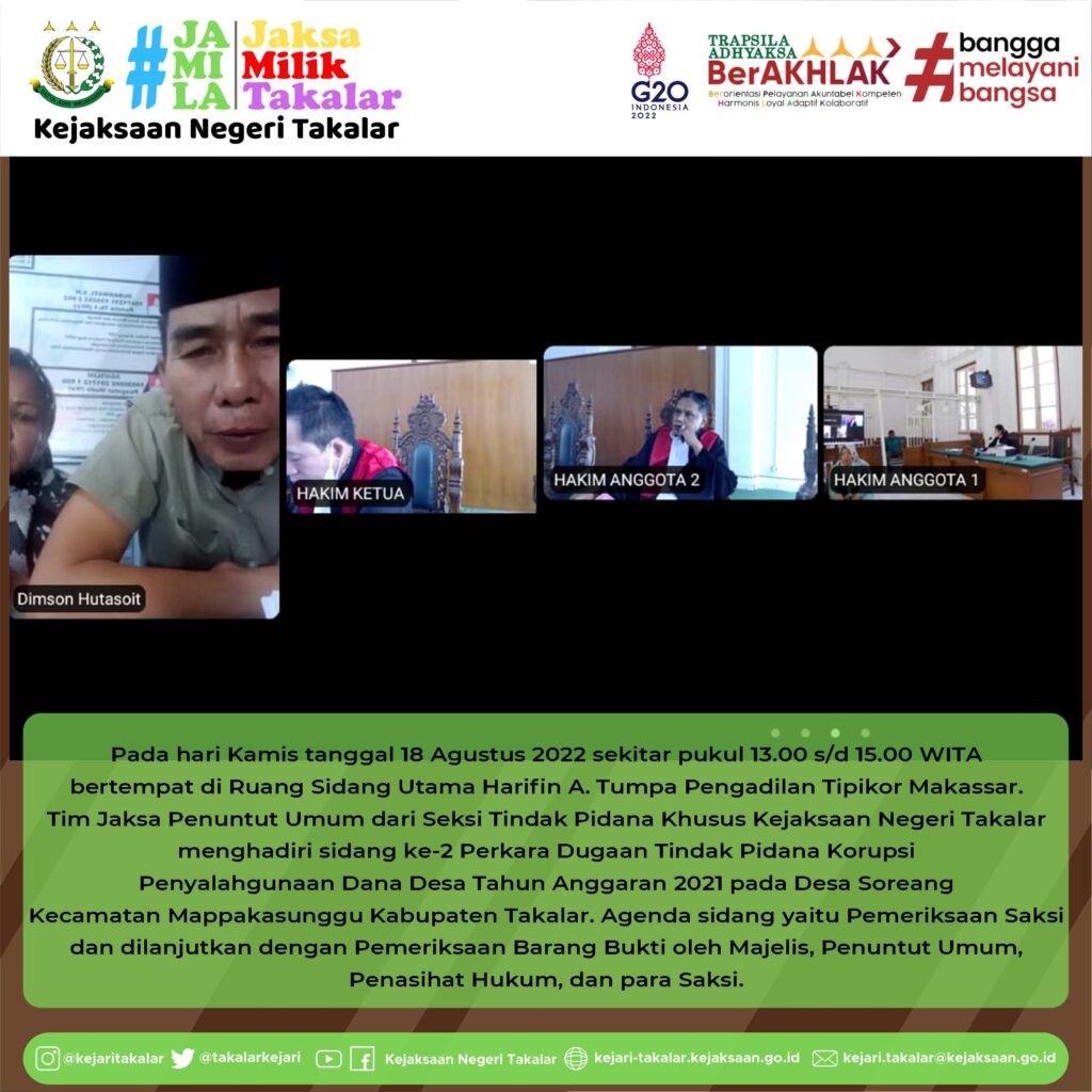 Kondisi Proses Sidang yang dihadiri oleh Terdakwa secara online