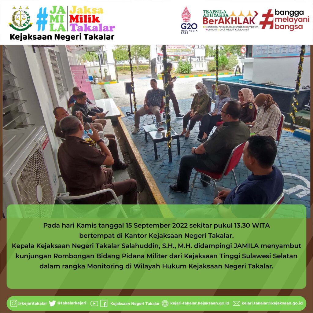 Kunjungan Rombongan Bidang Pidana Militer di Wilayah Hukum Kejaksaan Negeri Takalar disambut oleh Kepala Kejaksaan Negeri Takalar beserta JAMILA (Jaksa Milik Takalar).