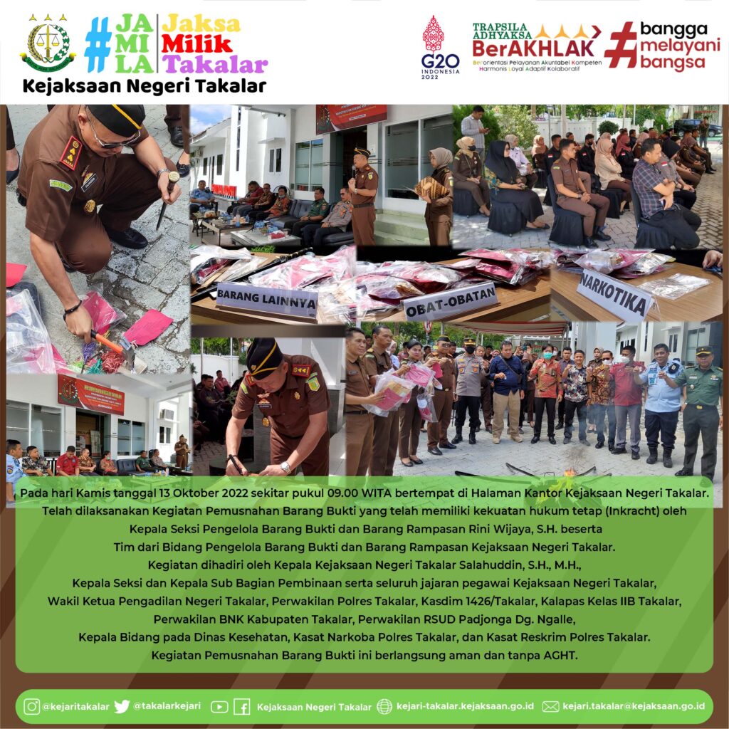Kegiatan Pemusnahan Barang Bukti oleh Tim dari Bidang Pengelola Barang Bukti dan Barang Rampasan.