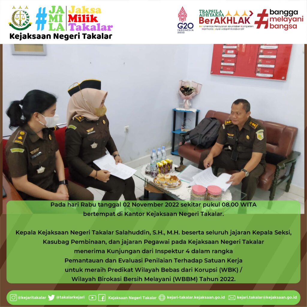 Inspeksi Bidang Tindak Pidana Umum dan Bidang Pengelola Barang Bukti dan Barang Rampasan di Ruang Kepala Seksi Tindak Pidana Umum